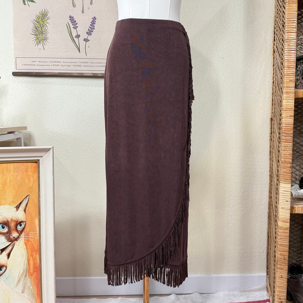 90s Y2k Fringe Slinky Stretch Maxi Skirt Coastal Cowgirl Fairy Grunge Western S